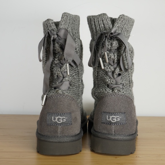 UGG Australia Isla Charcoal Cable Knit Grey Boots - Picture 3 of 7